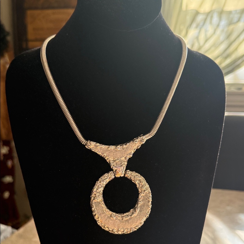 60s Vintage mid-century, modern silvertone brutalist Raquel necklace cobra chain
